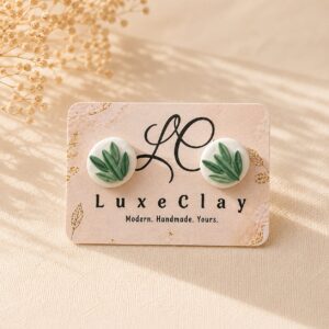 Handmade Green Floral Clay Stud Earrings
