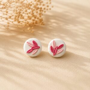 Handmade Pink Floral Clay Stud Earrings