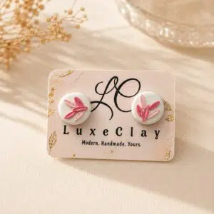 Handmade Pink Floral Clay Stud Earrings