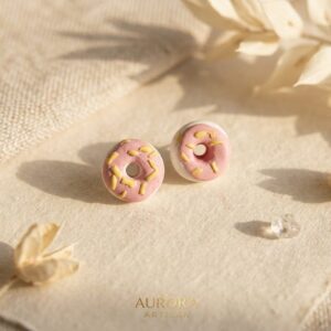 Miniature Pink Frosted Donut Handmade Clay Studs