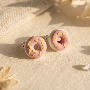 Miniature Pink Frosted Donut  Handmade Clay Studs
