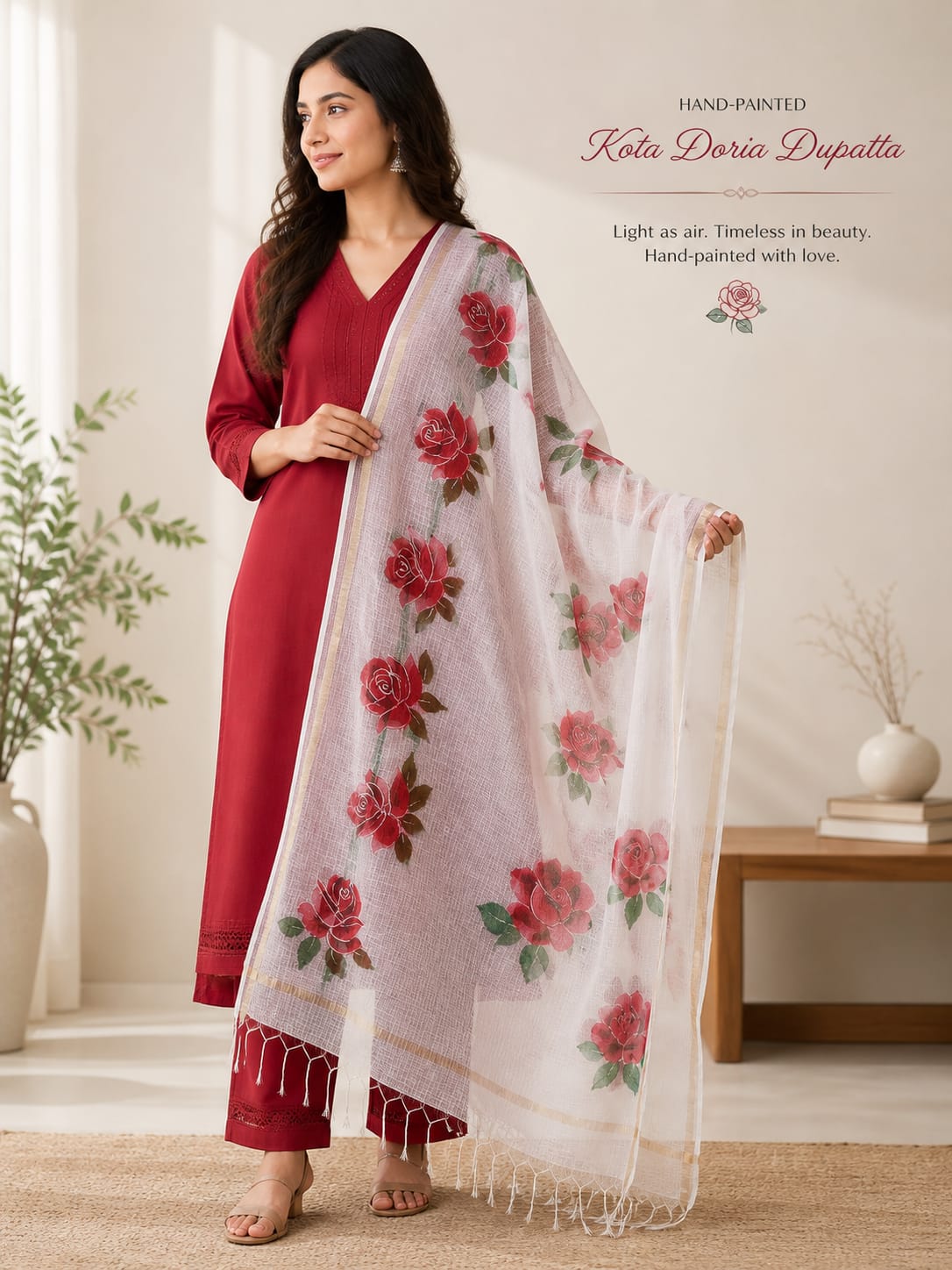 Hand-Painted Kota Doria Dupatta