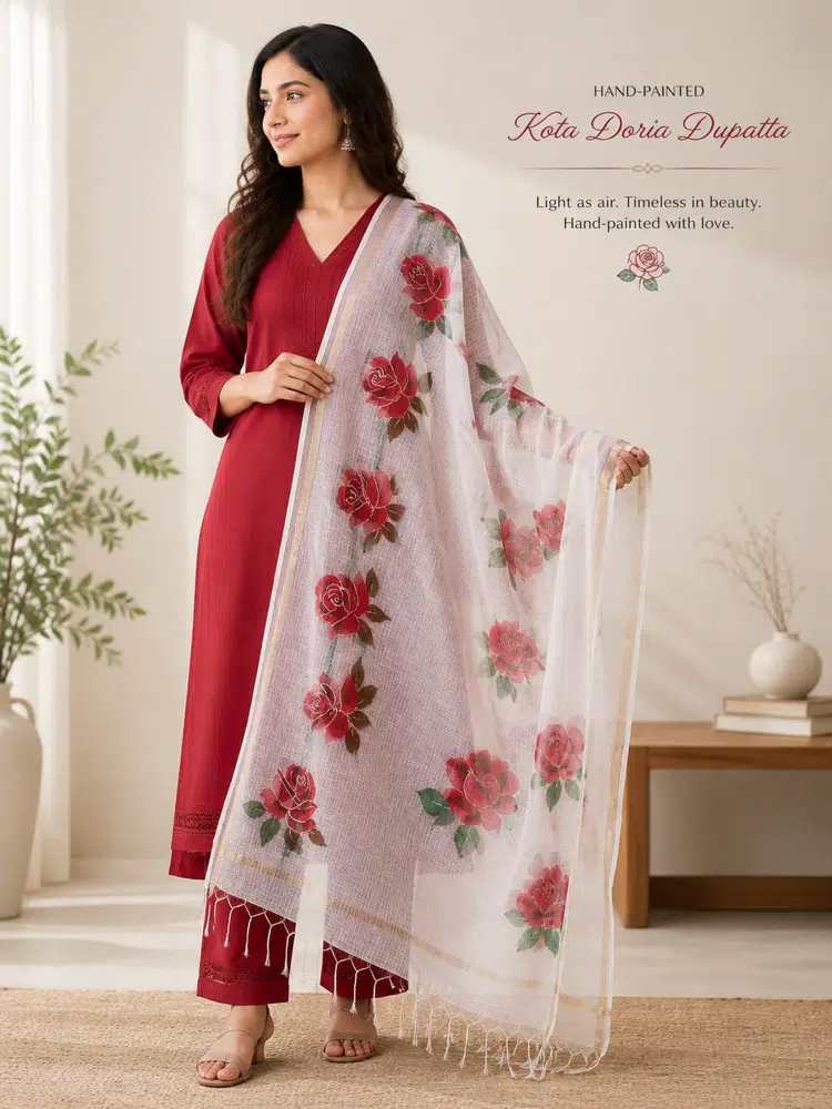 Hand-Painted Kota Doria Dupatta