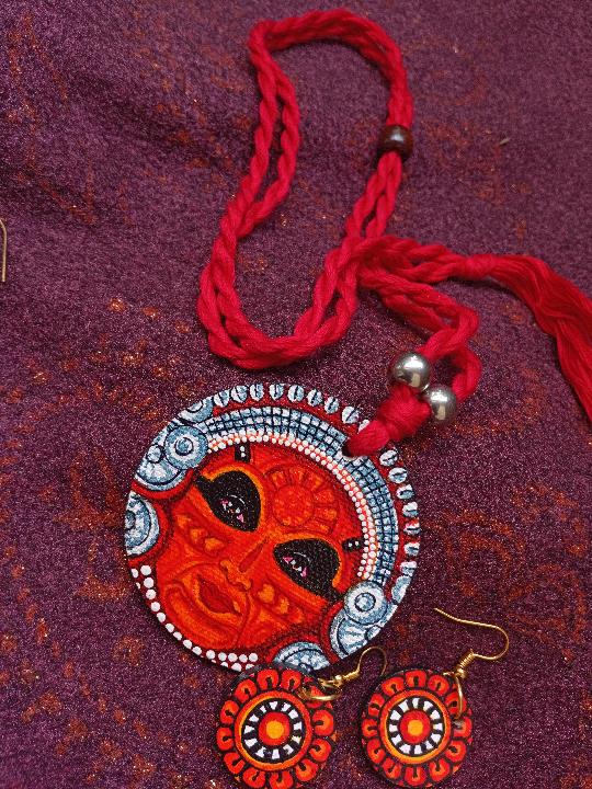 Kadhakali Goddess Face Pendant Necklace with Earrings
