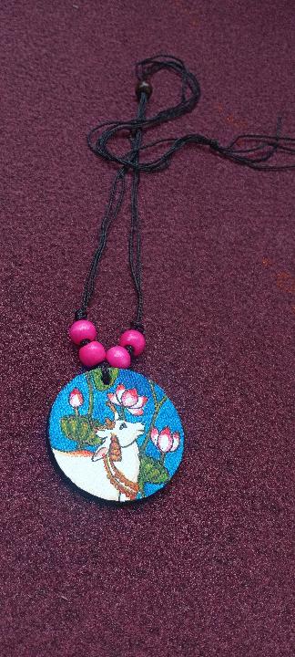 Deer & Lotus Hand-Painted Pendant Necklace