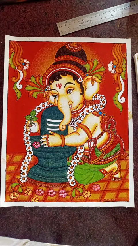 Ganesha's Blessing, Hand-Painted in Mural Style