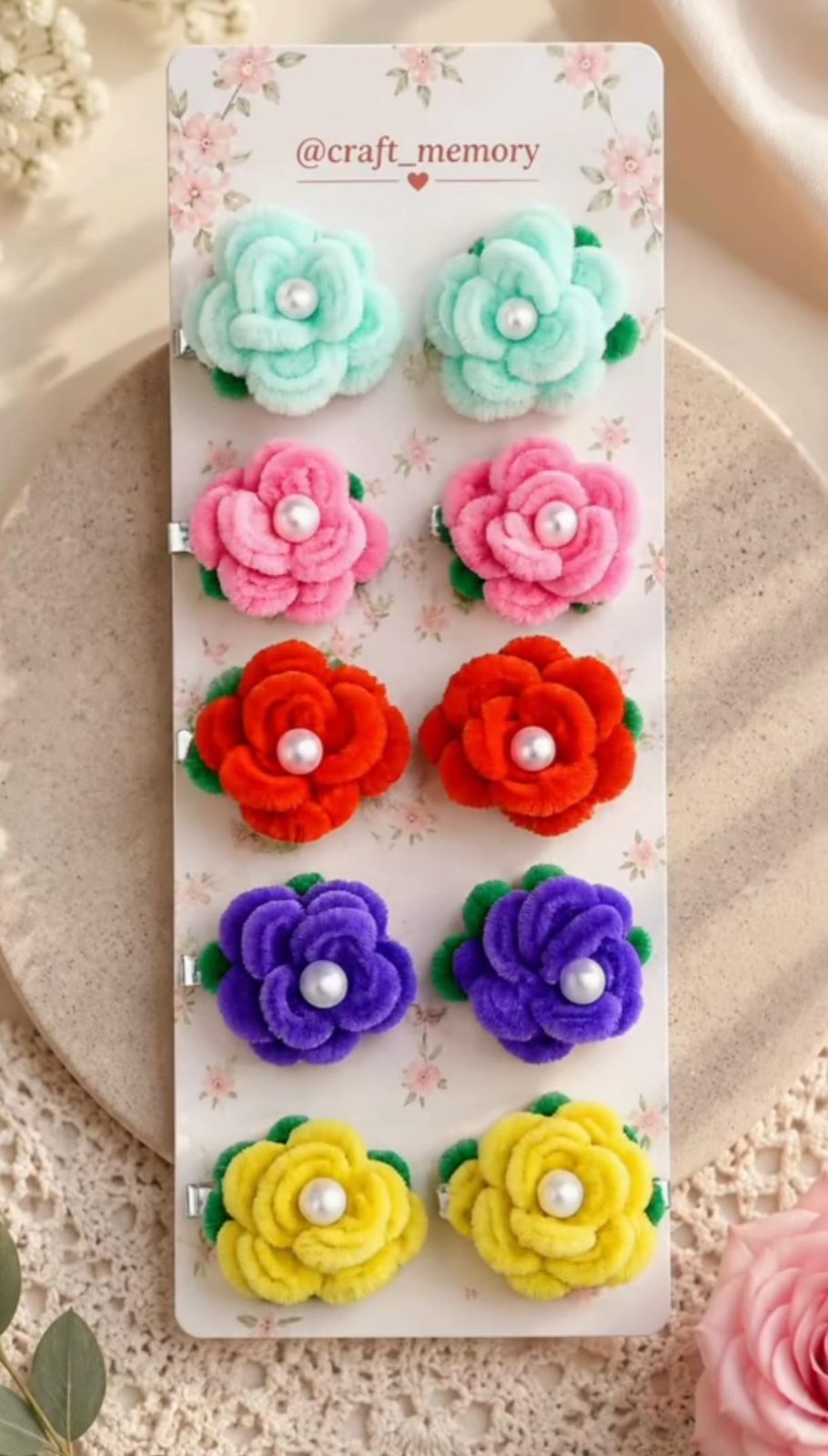 Woolen Rose Hair Clips (Set of 10)
