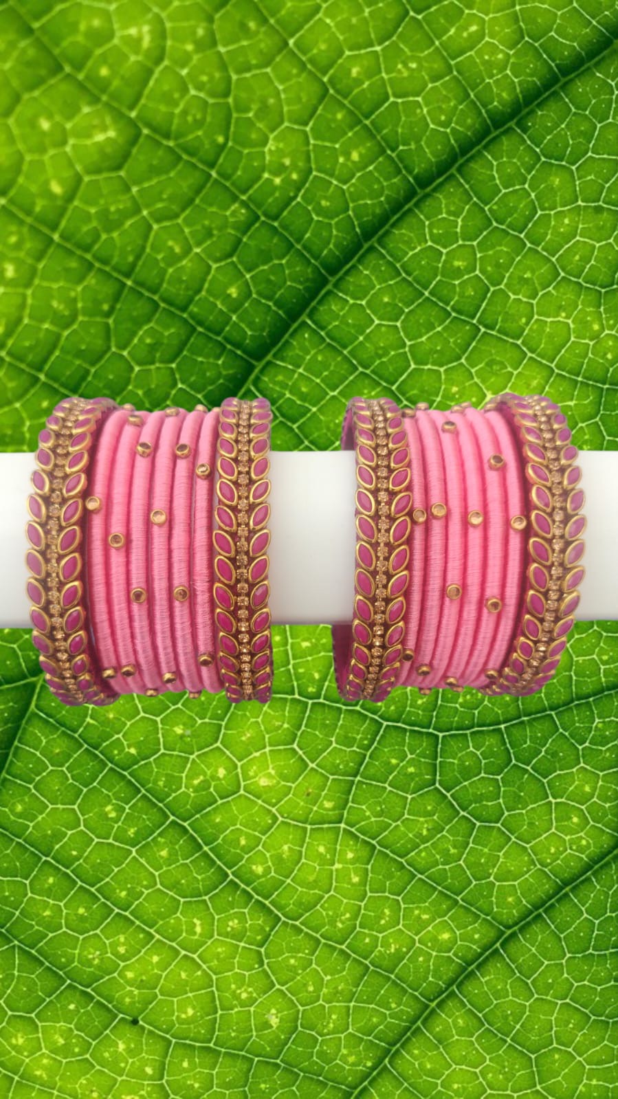 Burgundy and pink silk thread bangles