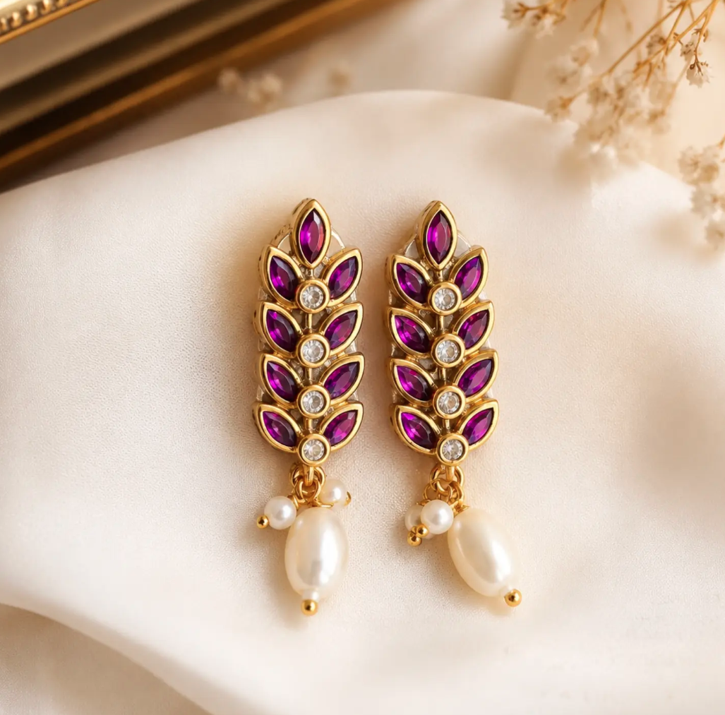 Purple Leaf Drop Earrings