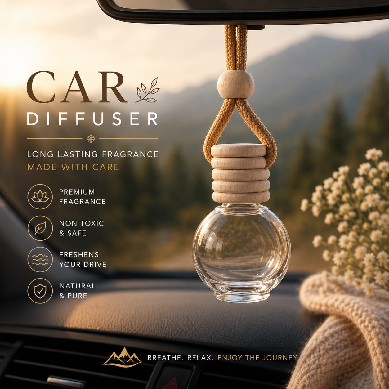 Classic Round Car Diffuser – Premium Hanging Air Freshener (10ml)