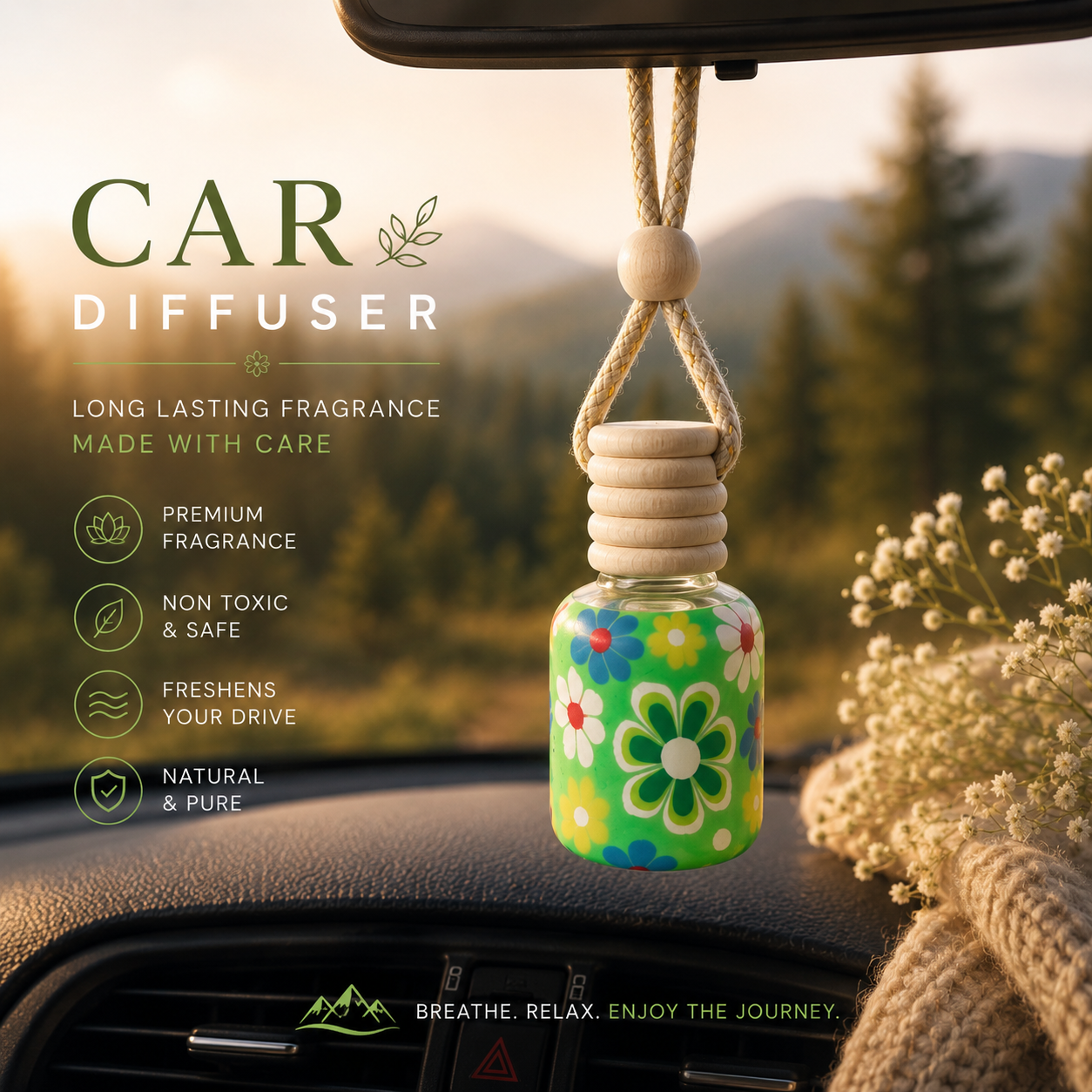 Floral Hanging Car Diffuser – Premium Decorative Air Freshener (15ml)