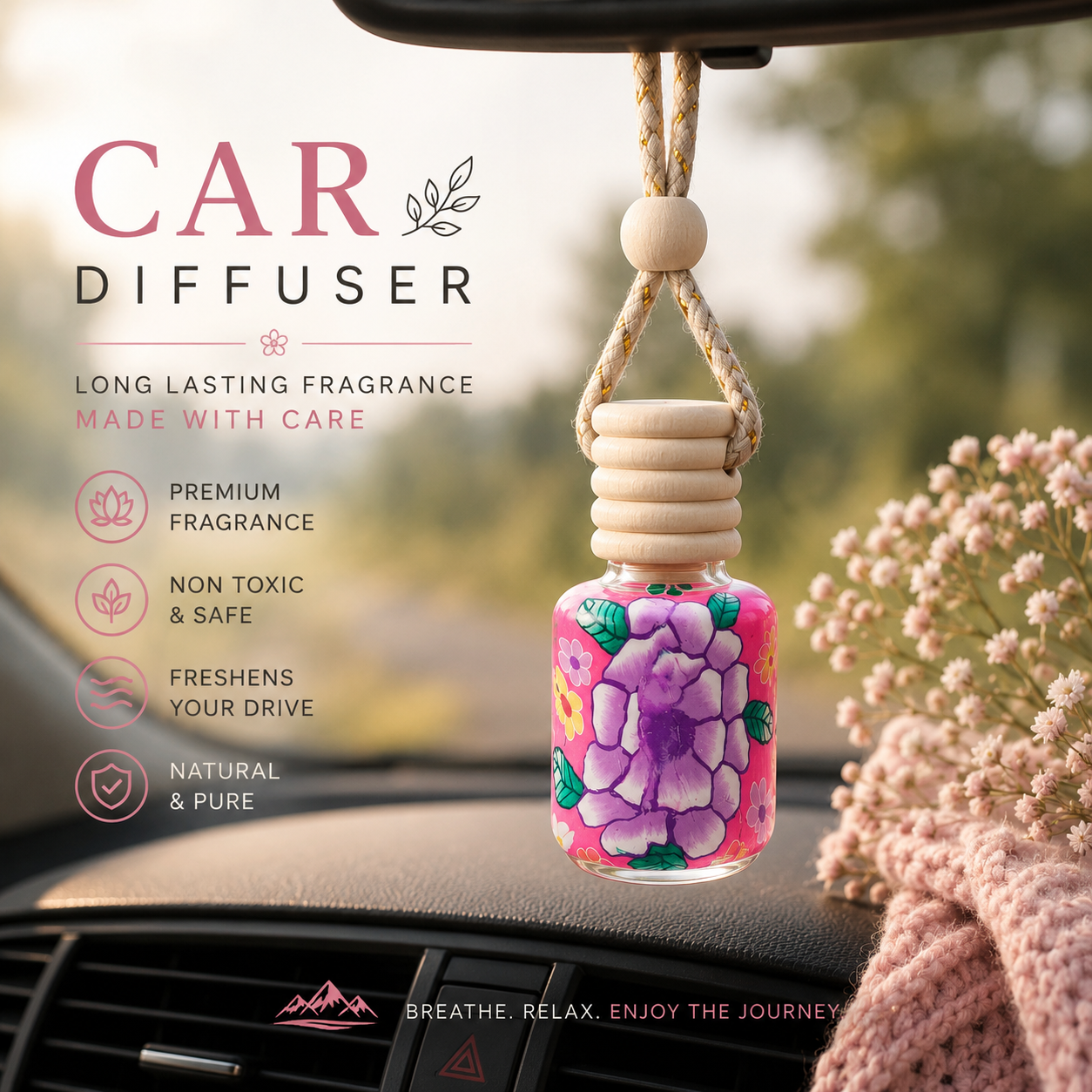 Floral Hanging Car Diffuser – Premium Decorative Air Freshener (15ml)