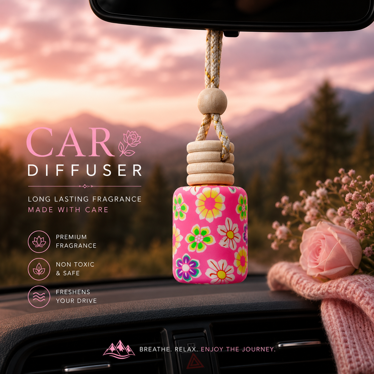 Floral Hanging Car Diffuser – Premium Decorative Air Freshener (15ml)