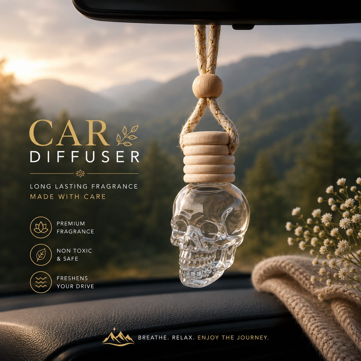 Skull Car Diffuser – Premium Hanging Air Freshener (10ml)
