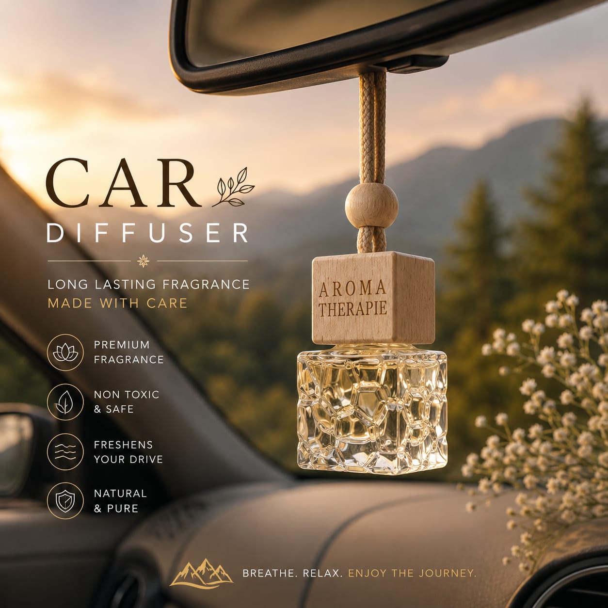 Square Car Diffuser – Premium Hanging Air Freshener (10ml)