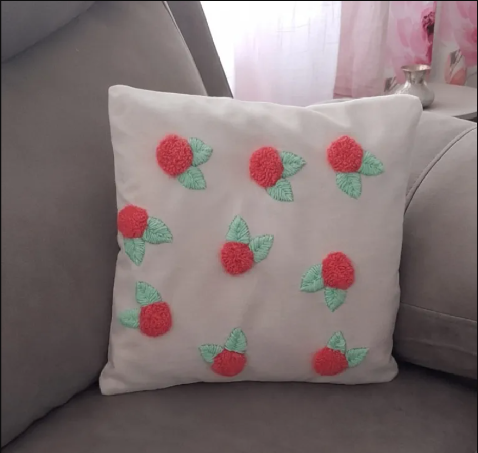 Berry Bliss Punch Needle Cushion Cover